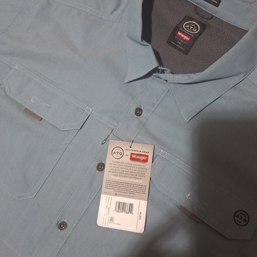 Wrangler ATG Mens XXL Blue Performance Utility Shirt Convertible Sleeve NWT